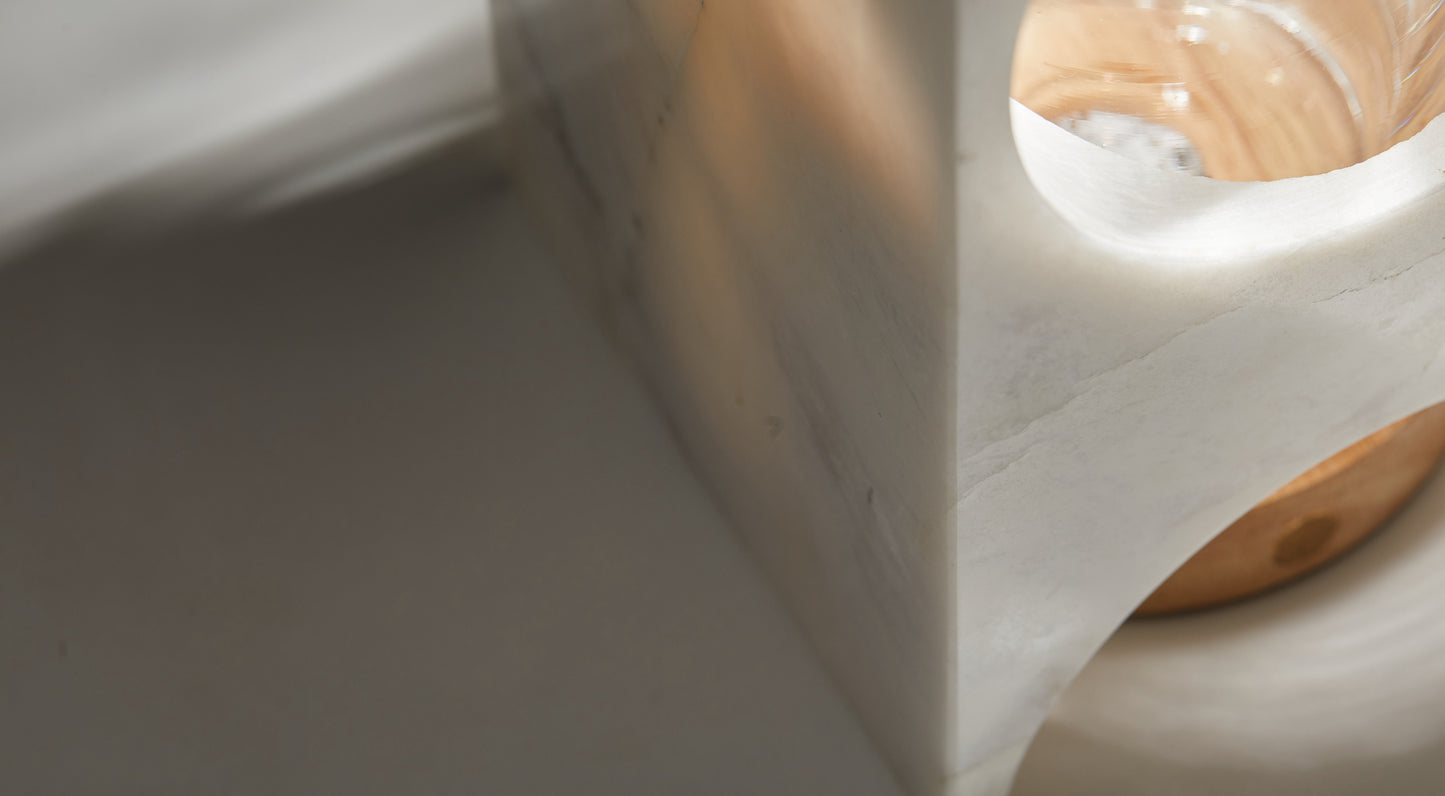 Hollow 03 - Hollow Design Carved Marble Vase with Wooden Base Light