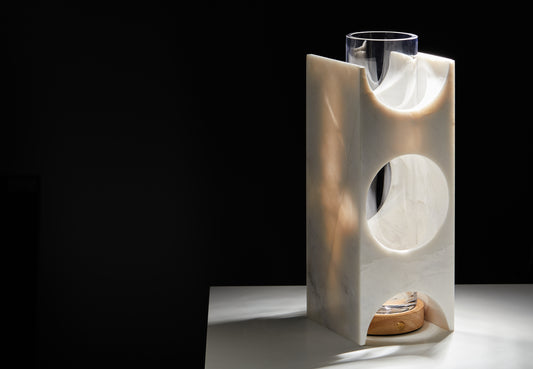 Hollow 03 - Hollow Design Carved Marble Vase with Wooden Base Light