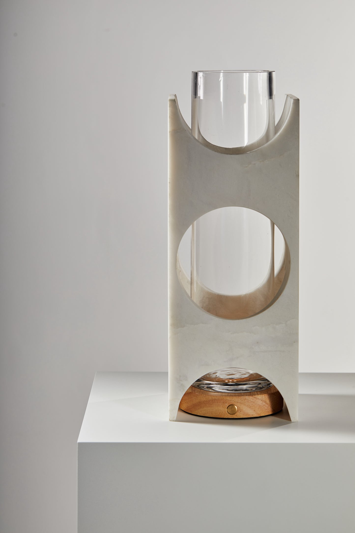 Hollow 03 - Hollow Design Carved Marble Vase with Wooden Base Light